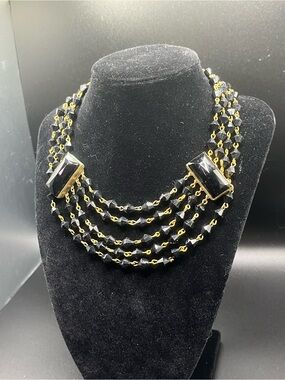 Vintage Freirich Stamped Multi-Tier Glass Bead Necklace with Gold-Toned Accents